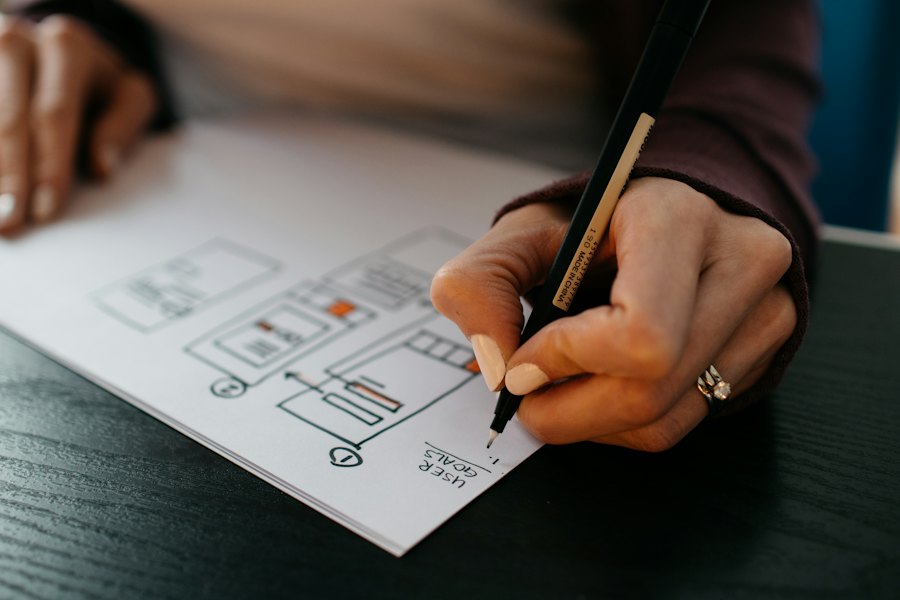 Designer sketching wireframes and screen flows