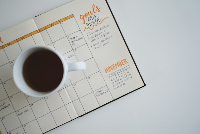 Calendar pages and a clock