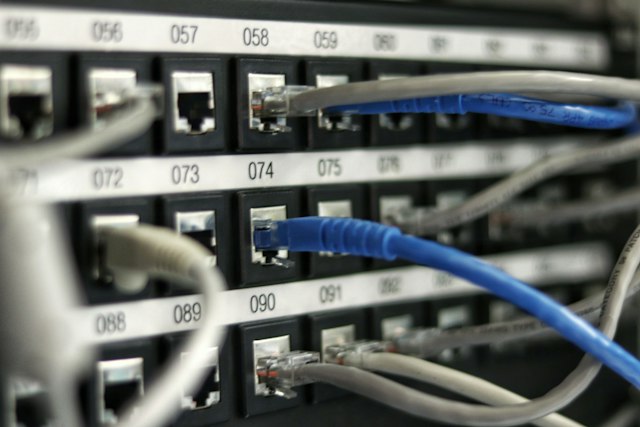 Server racks with blinking lights